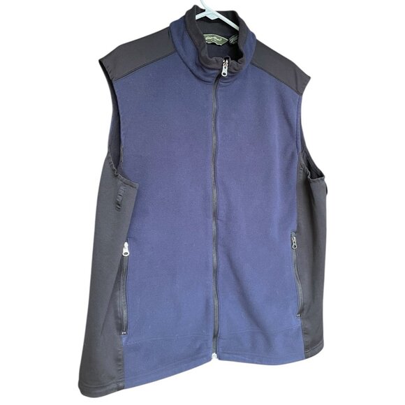 Eddie Bauer Mens Blue Black XLT XL Tall Windcutter Sleeveless Full Zip Fleece - Picture 3 of 4